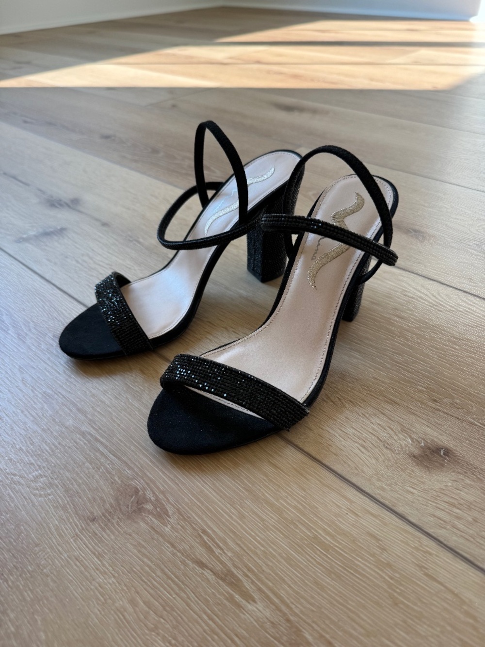 Nina Glam Rhinestone Strappy Block Heels